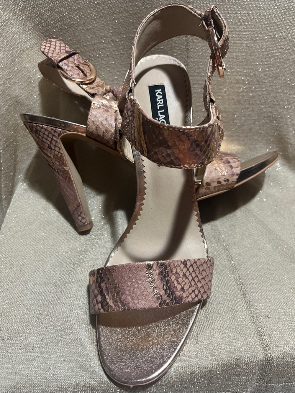 Karl Lagerfeld Blush Snake-Print High Heel Sandals
